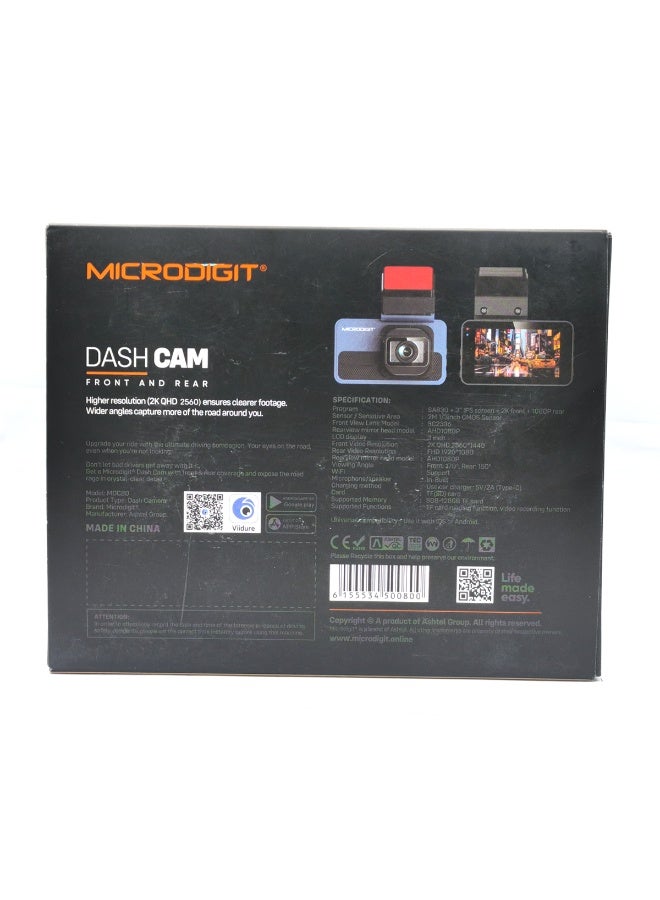 MICRODIGIT MDC80 Dual Channel Dash Cam (2K Quad HD Front + 1080P Rear with WiFi & G-Sensor) - Image 3