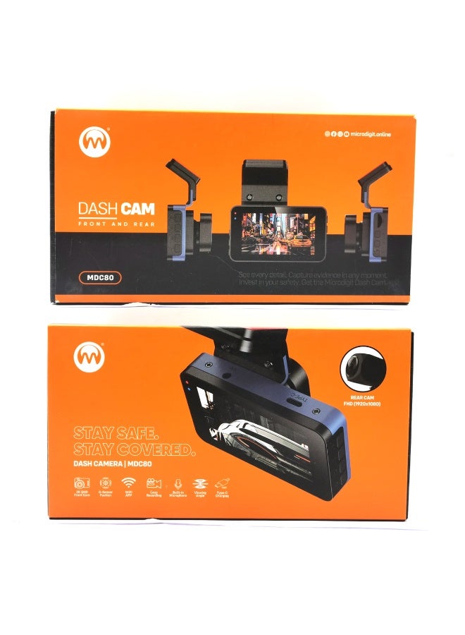 MICRODIGIT MDC80 Dual Channel Dash Cam (2K Quad HD Front + 1080P Rear with WiFi & G-Sensor) - Image 4