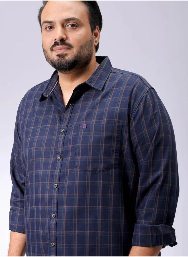 هاردسودا Men Plus Size Regular Fit Checkered Spread Collar Full Sleeves Casual Shirt