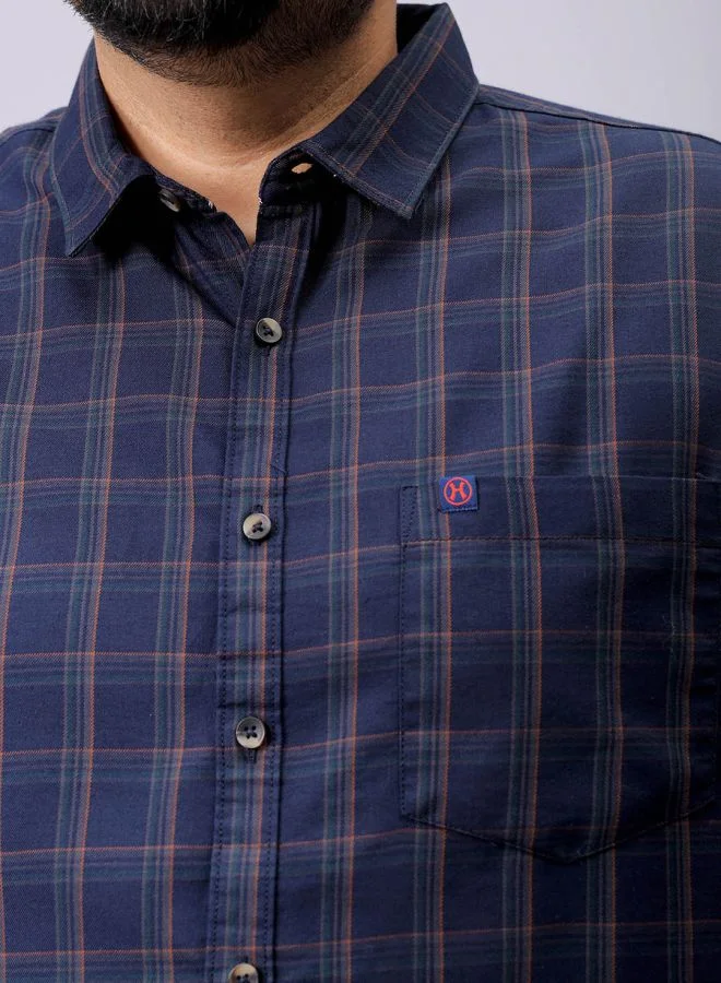 هاردسودا Men Plus Size Regular Fit Checkered Spread Collar Full Sleeves Casual Shirt