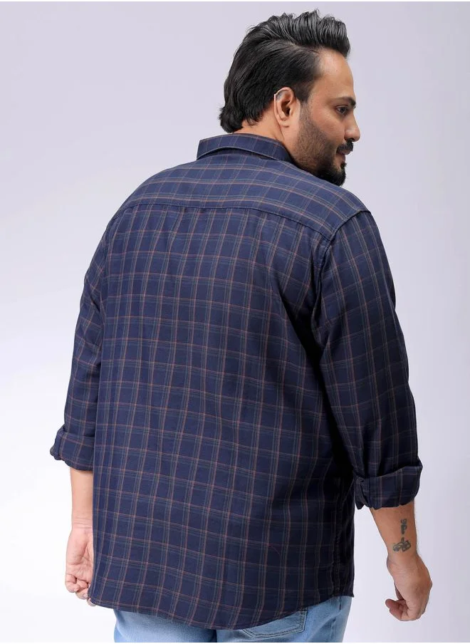 هاردسودا Men Plus Size Regular Fit Checkered Spread Collar Full Sleeves Casual Shirt