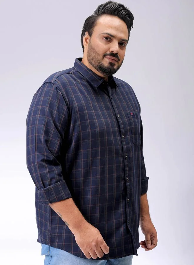 هاردسودا Men Plus Size Regular Fit Checkered Spread Collar Full Sleeves Casual Shirt