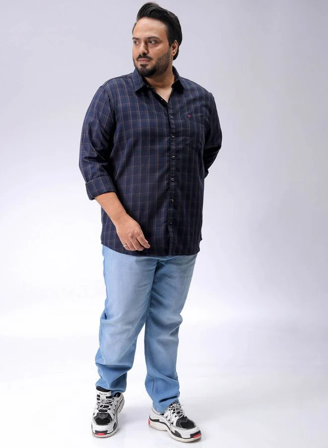 هاردسودا Men Plus Size Regular Fit Checkered Spread Collar Full Sleeves Casual Shirt