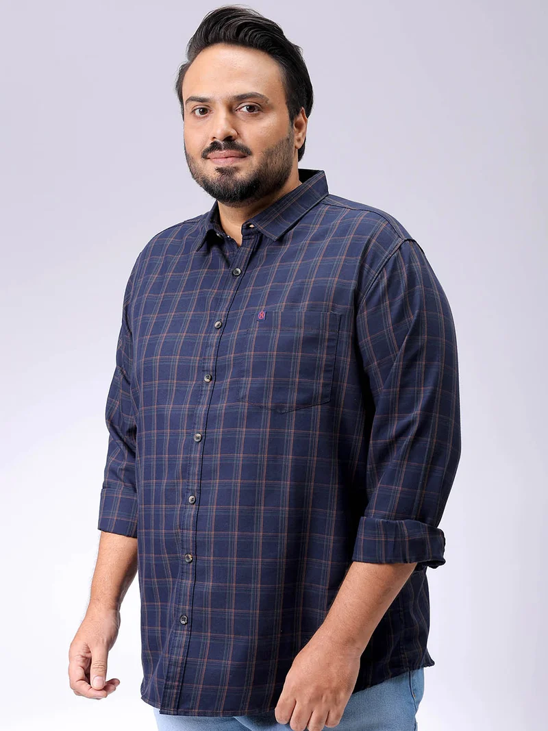 هاردسودا Men Plus Size Regular Fit Checkered Spread Collar Full Sleeves Casual Shirt