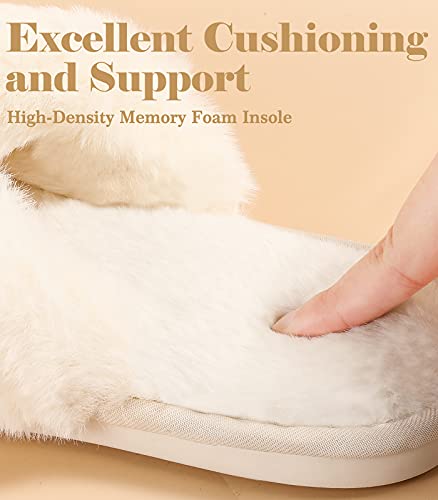 Ankis Women White Fuzzy Fluffy Slippers Soft Cozy Plush Fuzzy Memory Foam Open Toe Bedroom Comfy Cross Band Slippers for Womens House Indoor Size 11 12 - Image 4