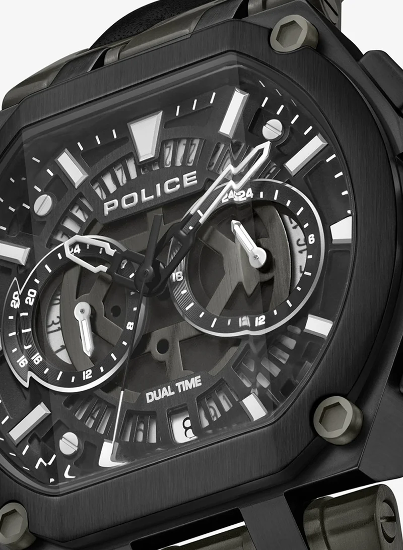 Police  Shield Black Dial Black Leather Strap Gents Chronograph Watch With Stainless Steel Case for Men | Best Price UAE