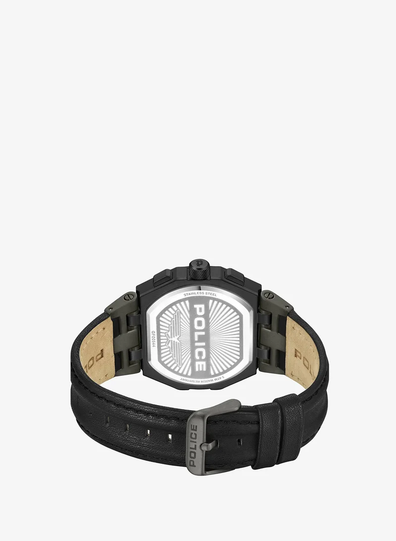 Police  Shield Black Dial Black Leather Strap Gents Chronograph Watch With Stainless Steel Case for Men | Best Price UAE