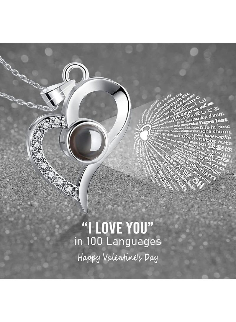قلادة على شكل قلب مكتوب عليها أحبك بـ 100 لغة، مع صندوق تخزين مجوهرات وردة حمراء للأم والزوجة والصديقة - Image 2