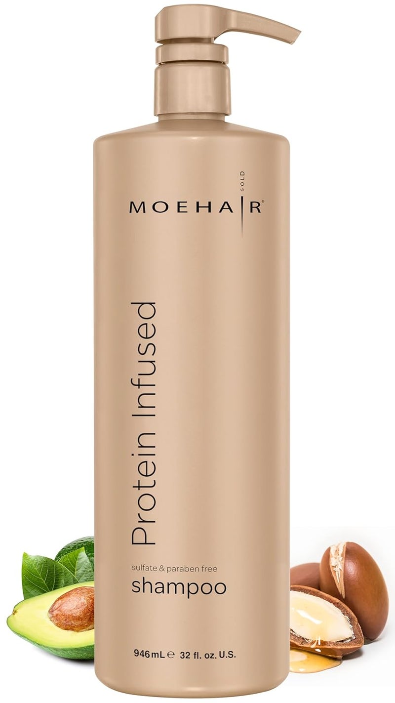 MOEHAIR Protein Infused Shampoo  AntiFrizz Moisturizing  Strengthening Shampoo for All Hair Types  With Proteins Natural Oils  Vitamin E  B5  Sulfate  ParabenFree Hair Shampoo 32 Fl Oz