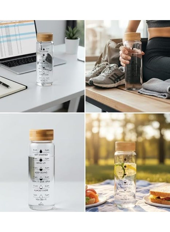 Spaceshoop Time Marked Motivational Glass Water Bottle with Bamboo Lid Clear 700 Milliliters Eco Friendly Reusable Travel Bottle for Daily Hydration and Wellness - Image 4