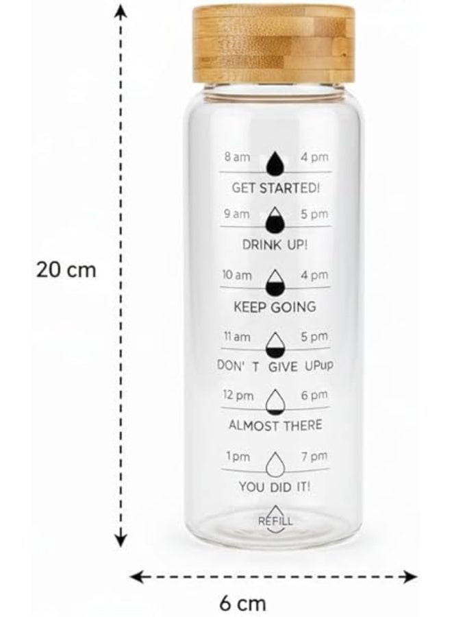 Spaceshoop Time Marked Motivational Glass Water Bottle with Bamboo Lid Clear 700 Milliliters Eco Friendly Reusable Travel Bottle for Daily Hydration and Wellness - Image 3