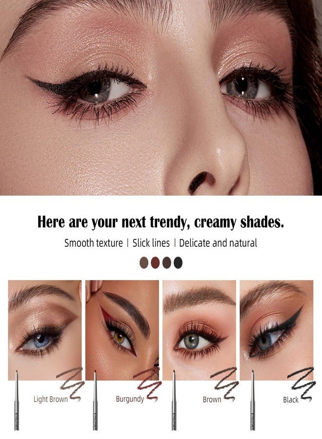 Euphily 4 Pcs Waterline Eyeliner Pencil Set, Waterproof Matte Eyeliner Pens, Smooth and Long-Lasting Gel Cream Eye Liner Pencils kit Makeup for Women, Black & Brown & Burgundy & Light Brown - Image 2