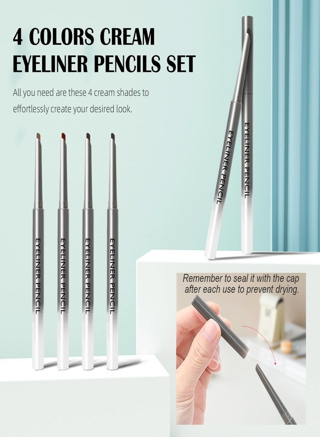 Euphily 4 Pcs Waterline Eyeliner Pencil Set, Waterproof Matte Eyeliner Pens, Smooth and Long-Lasting Gel Cream Eye Liner Pencils kit Makeup for Women, Black & Brown & Burgundy & Light Brown - Image 3
