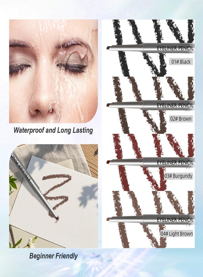 Euphily 4 Pcs Waterline Eyeliner Pencil Set, Waterproof Matte Eyeliner Pens, Smooth and Long-Lasting Gel Cream Eye Liner Pencils kit Makeup for Women, Black & Brown & Burgundy & Light Brown - Image 5