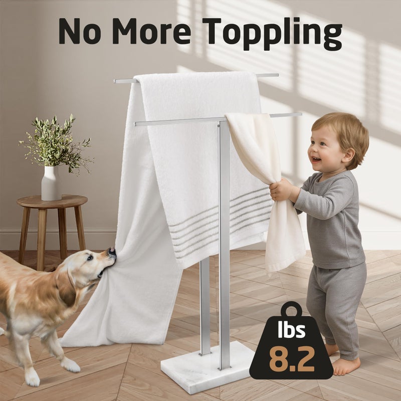 KES Standing Towel Racks for Bathroom 2-Tier, Floor Towel Rack Stand with Heavy Marble Base, Upgrade Steady Freestanding Design, Pro-Grade 18/8 Stainless Steel Brushed Finish, BTH217-2 - Image 2