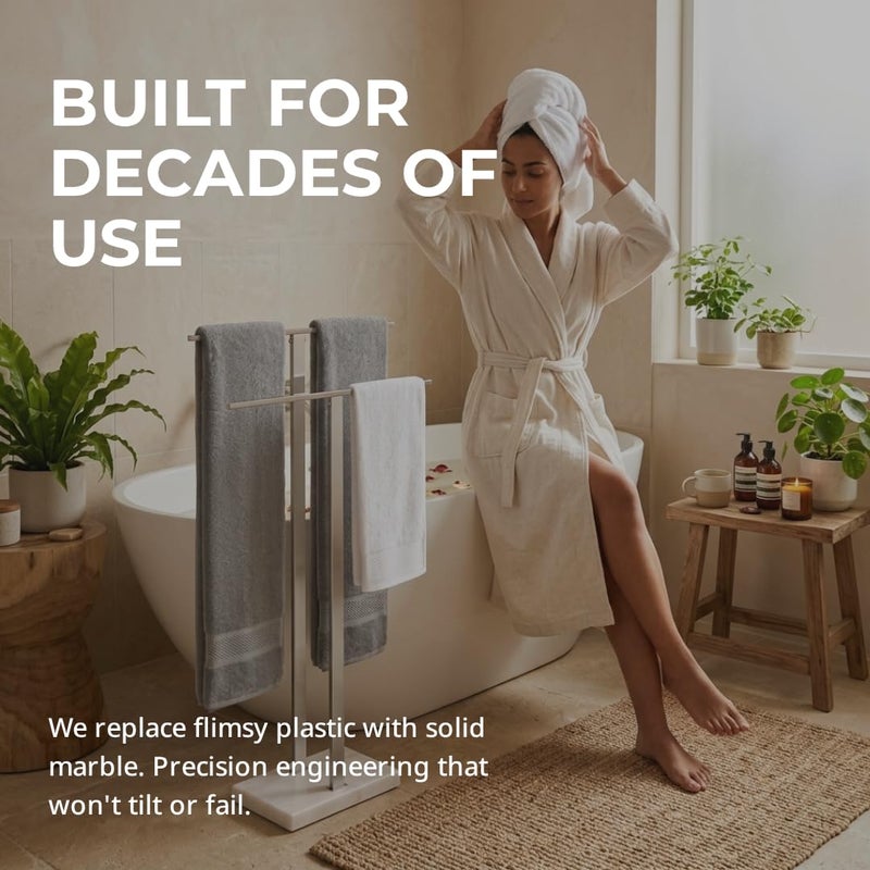 KES Standing Towel Racks for Bathroom 2-Tier, Floor Towel Rack Stand with Heavy Marble Base, Upgrade Steady Freestanding Design, Pro-Grade 18/8 Stainless Steel Brushed Finish, BTH217-2 - Image 4