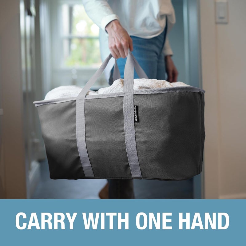 Clevermade CleverMade Collapsible Laundry Tote  Denim Charcoal 2Pack 50L  Foldable Storage Organization Container for Clothes Laundry Room Storage Solution  - Image 4