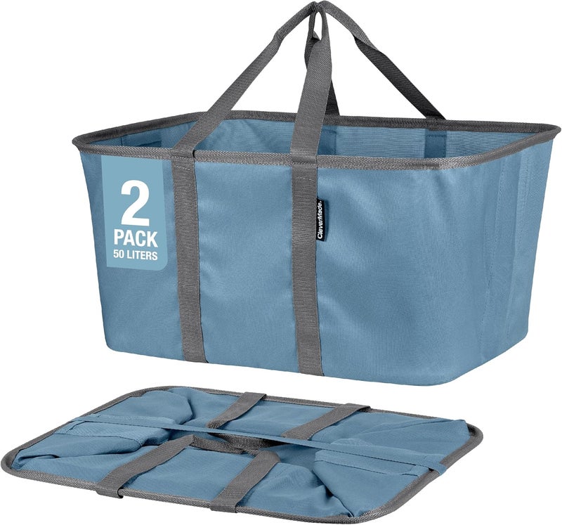 Clevermade CleverMade Collapsible Laundry Tote  Denim Charcoal 2Pack 50L  Foldable Storage Organization Container for Clothes Laundry Room Storage Solution  - Image 1