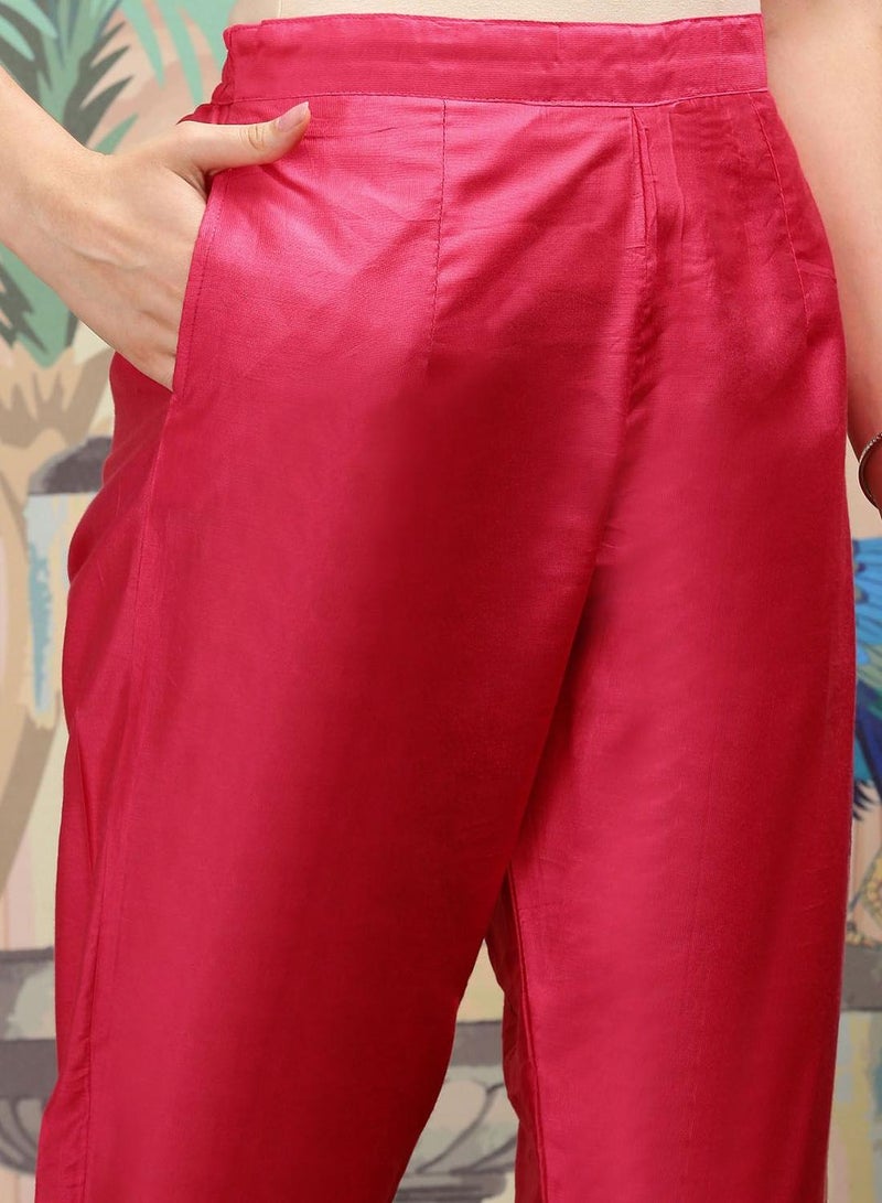 ISHIN Women'S Red Polyester Blend Self Design Full Length Palazzo Kurta Set - Image 5