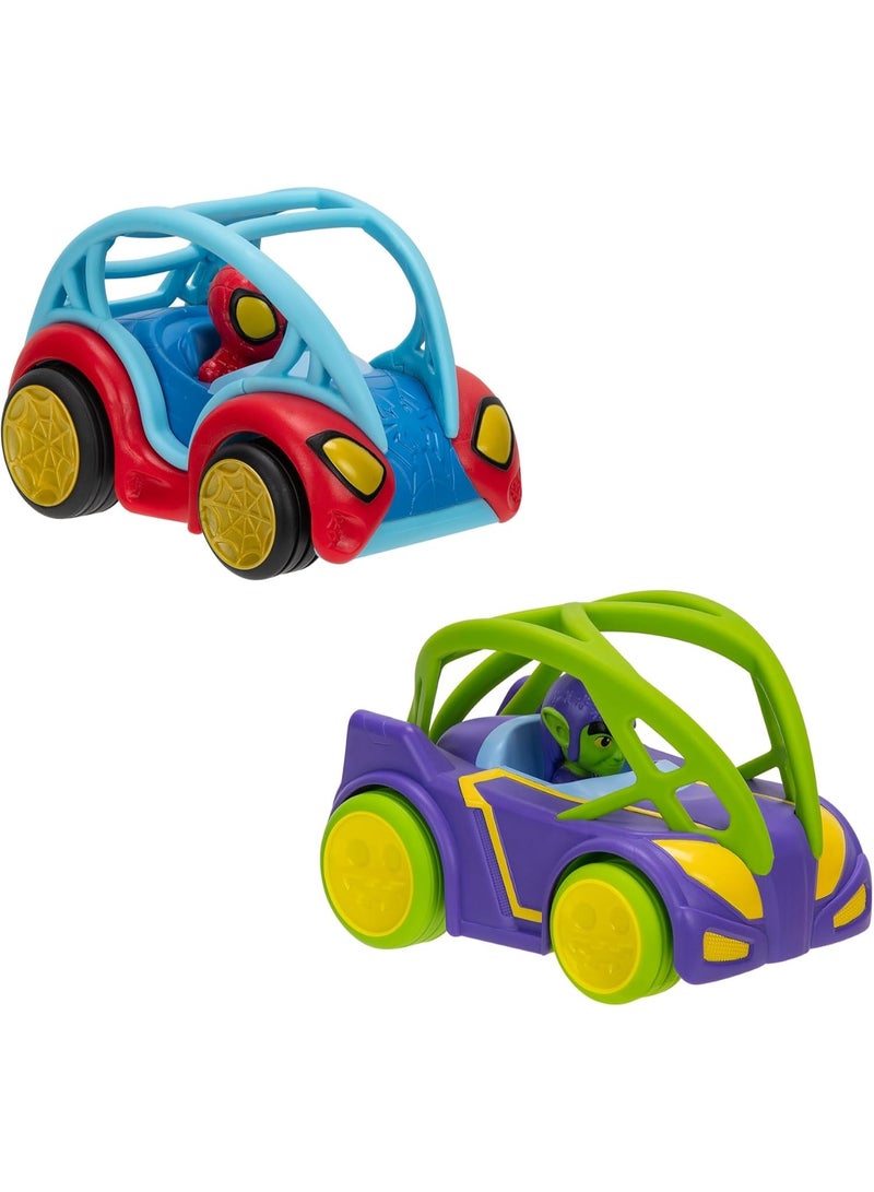Jazwares Marvel Spidey & Friends Power Rollers Vehicle Set, Spidey vs Green Goblin Pull-Back 6-Inch Cars with 360° Flips - Image 5
