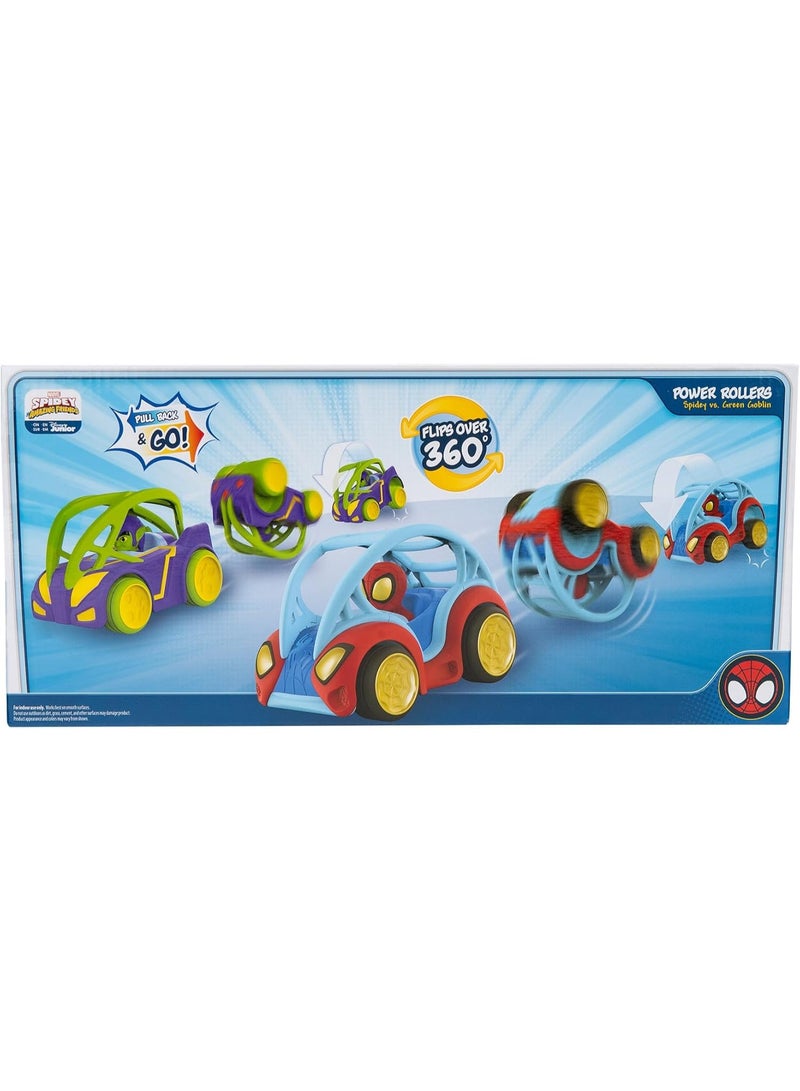 Jazwares Marvel Spidey & Friends Power Rollers Vehicle Set, Spidey vs Green Goblin Pull-Back 6-Inch Cars with 360° Flips - Image 4
