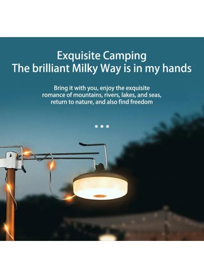 مصباح خيمة محمول مع إضاءة خيطية – 2 في 1، يُشحن بالطاقة الشمسية و USB، مصباح خيمة LED مع سلك إضاءة بطول 32.8 قدم، يحتوي على 8 أوضاع للإضاءة، مقاوم للماء، مثالي للتخييم والرحلات الخارجية - Image 4