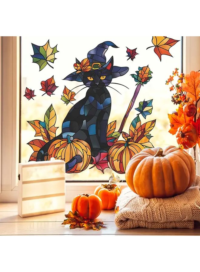 Noon Reusable Static Cling Window Film Black Cat Witch PVC Stickers Glowing Eyes Semi Glossy Glass Decals Halloween Door Window Decor Removable Magic Potion No Residue Room Witch Costume Fun F195 - Image 2