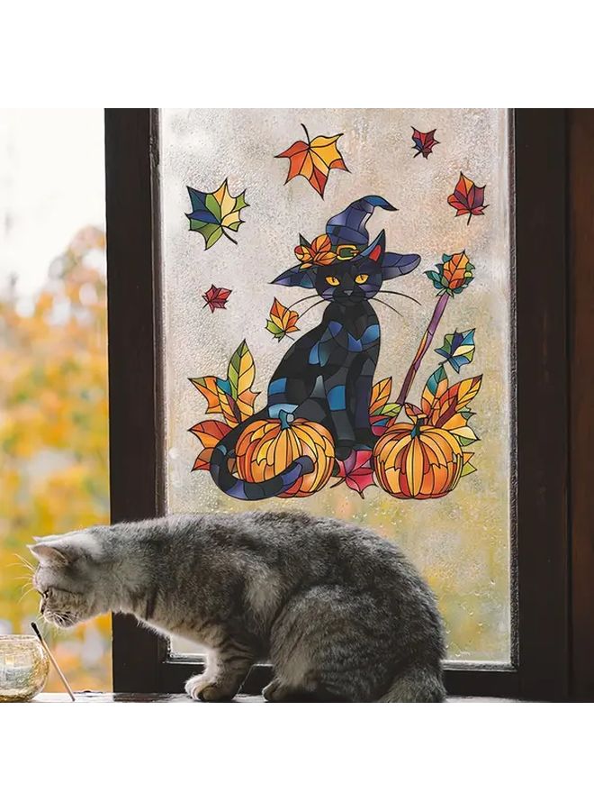 Noon Reusable Static Cling Window Film Black Cat Witch PVC Stickers Glowing Eyes Semi Glossy Glass Decals Halloween Door Window Decor Removable Magic Potion No Residue Room Witch Costume Fun F195 - Image 5