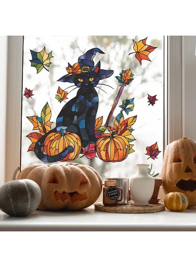 Noon Reusable Static Cling Window Film Black Cat Witch PVC Stickers Glowing Eyes Semi Glossy Glass Decals Halloween Door Window Decor Removable Magic Potion No Residue Room Witch Costume Fun F195 - Image 1