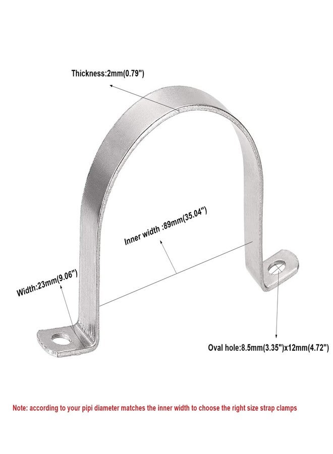 AKIHISA 3.5 Inch Heavy Duty 2 Hole Strap,5 PCS U-Tube Strap Clamp,Stainless Steel-304 Rigid U Bracket Pipe Strap Clamp,Wire Pipe Cable Clips Fastener(ID 89mm) - Image 2