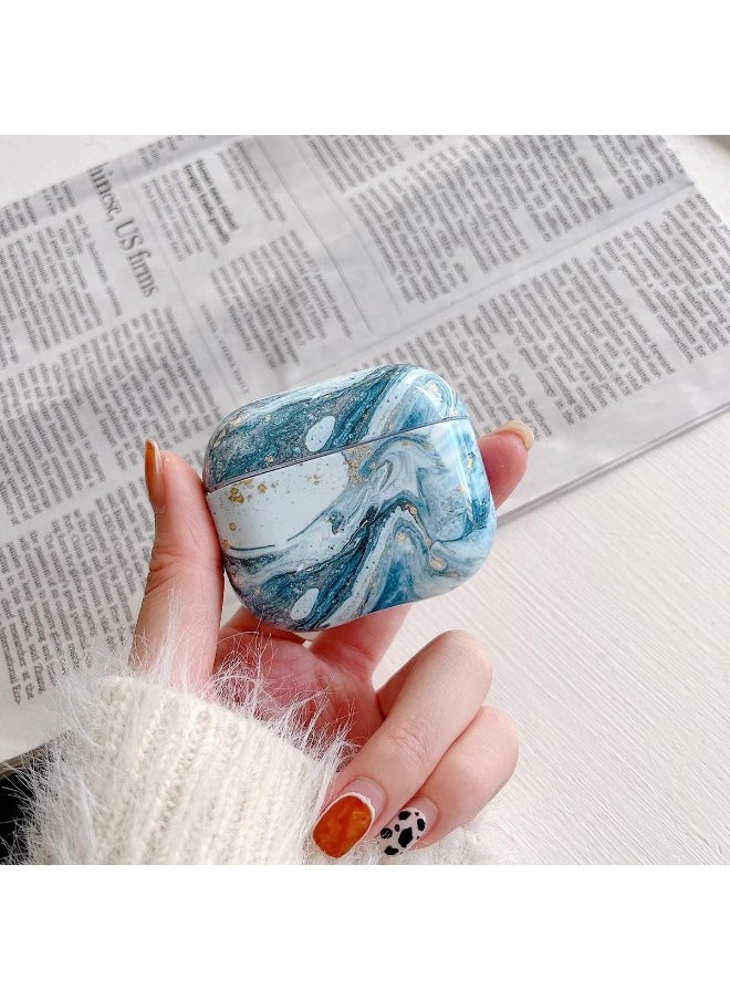 NALANDA - NALANDA Airpods 3 Case Cover Sparkle Glitter Marble Full-Body Protective TPU Dustproof Shockproof with Keychain Compatible with Airpods 3rd Generation Case-Blue - Image 1