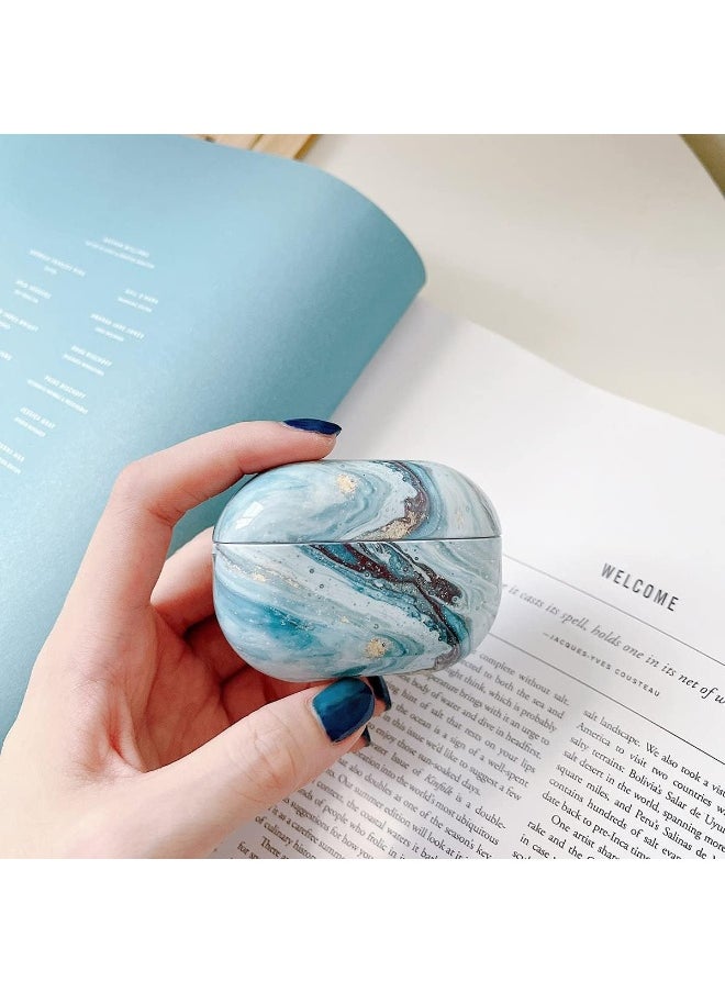 NALANDA - NALANDA Airpods 3 Case Cover Sparkle Glitter Marble Full-Body Protective TPU Dustproof Shockproof with Keychain Compatible with Airpods 3rd Generation Case-Blue - Image 1