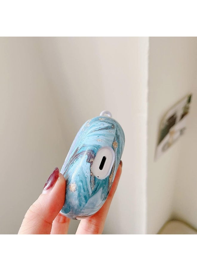 NALANDA - NALANDA Airpods 3 Case Cover Sparkle Glitter Marble Full-Body Protective TPU Dustproof Shockproof with Keychain Compatible with Airpods 3rd Generation Case-Blue - Image 1