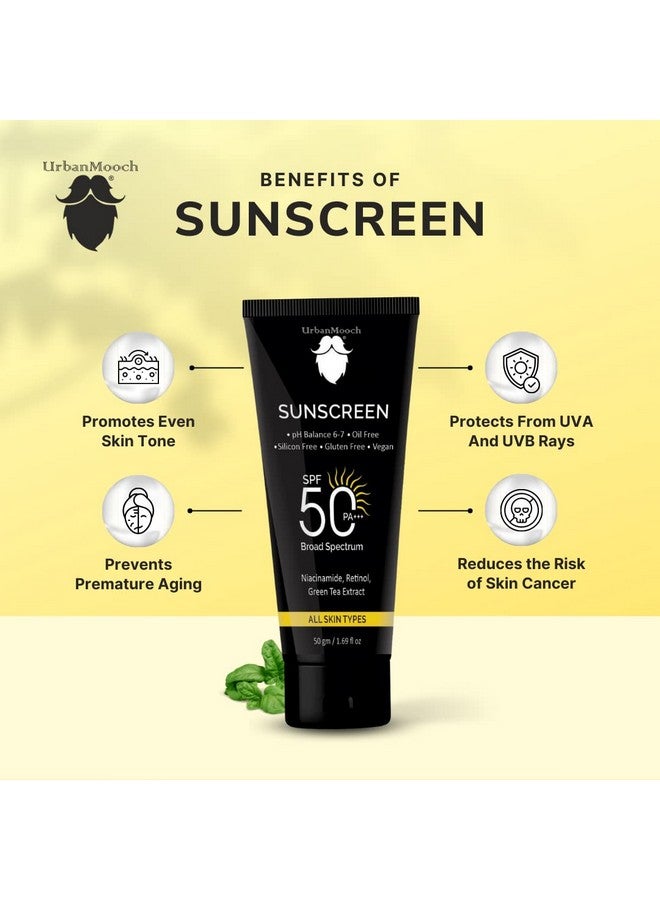 UrbanMooch Daily Sunscreen Spf 50 Pa +++ For Men | Sunscreen With Retinol & Niacinamide | No White Cast, Broad Spectrum | Acne Safe | Non Greasy Sunscreen For Men | Sunscreen For Oily Skin | Quick Absorbing | Glowing Skin For Men, 50 Gm - Image 3