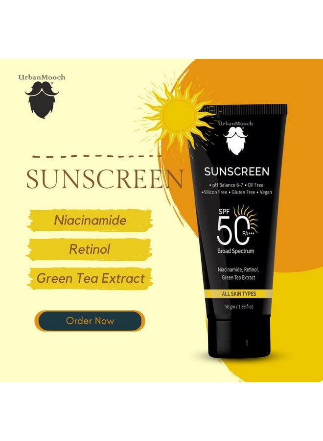UrbanMooch Daily Sunscreen Spf 50 Pa +++ For Men | Sunscreen With Retinol & Niacinamide | No White Cast, Broad Spectrum | Acne Safe | Non Greasy Sunscreen For Men | Sunscreen For Oily Skin | Quick Absorbing | Glowing Skin For Men, 50 Gm - Image 2