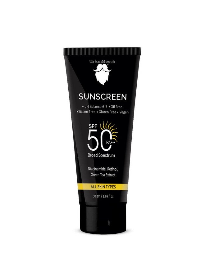 UrbanMooch Daily Sunscreen Spf 50 Pa +++ For Men | Sunscreen With Retinol & Niacinamide | No White Cast, Broad Spectrum | Acne Safe | Non Greasy Sunscreen For Men | Sunscreen For Oily Skin | Quick Absorbing | Glowing Skin For Men, 50 Gm - Image 1