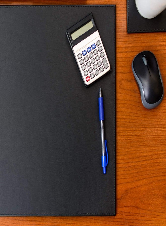 Dacasso Black Leatherette 17" x 14" Conference Table Pad with Stitched Edging - Image 2