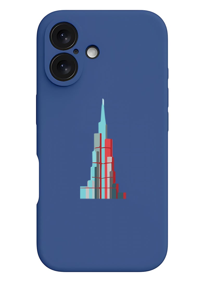 Theodor iPhone 16 Plus Blue Protective Slim Fit Case Liquid Silicone Cover with Full Body Protection Anti-Scratch Shockproof Case For iPhone - Burj Khalifa - Image 1