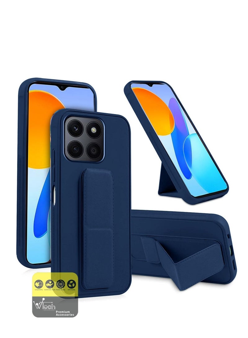 دبليو تيك جراب حزام اليد المصنوع من الجلد المصنوع من جلد البولي يوريثان وحامل مغناطيسي للسيارة لهاتف Honor X8 5G  / Honor X6 2022 باللون الأزرق الداكن - Image 1