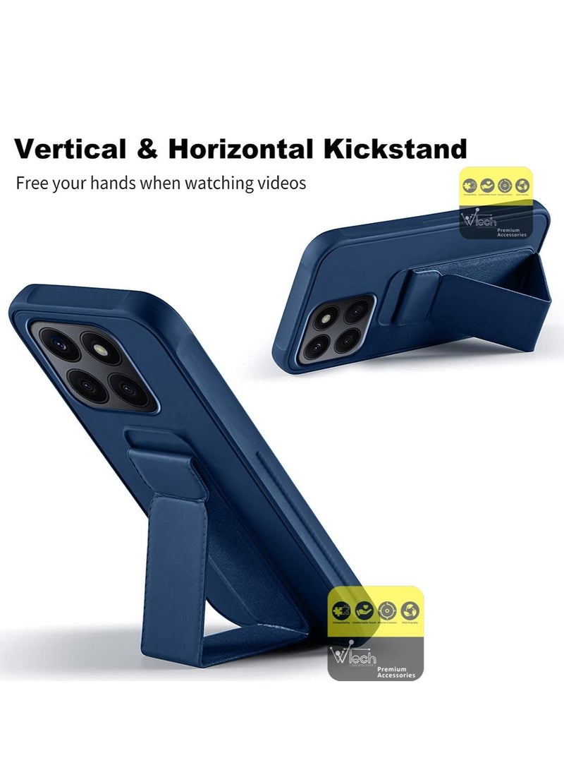 دبليو تيك جراب حزام اليد المصنوع من الجلد المصنوع من جلد البولي يوريثان وحامل مغناطيسي للسيارة لهاتف Honor X8 5G  / Honor X6 2022 باللون الأزرق الداكن - Image 2