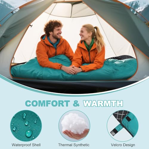 AGEMORE Cotton Flannel Double Sleeping Bag for Camping, Backpacking Or Hiking. Queen Size 2 Person Waterproof Sleeping Bag for Adults Or Teens. Lightweight with Compression Sack - Image 5