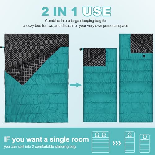 AGEMORE Cotton Flannel Double Sleeping Bag for Camping, Backpacking Or Hiking. Queen Size 2 Person Waterproof Sleeping Bag for Adults Or Teens. Lightweight with Compression Sack - Image 4