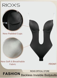 RIOXS Backless Bodysuit for Women Invisible Plunge Deep V-Neck Body Shaper Bra for Party Dress  - Image 4