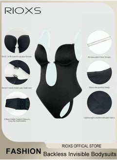RIOXS Backless Bodysuit for Women Invisible Plunge Deep V-Neck Body Shaper Bra for Party Dress  - Image 2