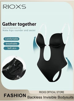 RIOXS Backless Bodysuit for Women Invisible Plunge Deep V-Neck Body Shaper Bra for Party Dress  - Image 3