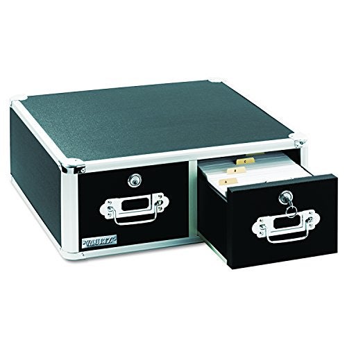 Vaultz Locking 4 x 6 Index Card Cabinet, Double Drawer, Black (VZ01395) - Image 1