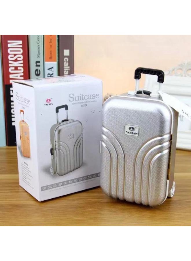 DIY Handmade Jewelry Storage Box Suitcase Piggy Bank Trunk Shape Piggy Bank Trolley Case Piggy Bank-Color:Silver - Image 1