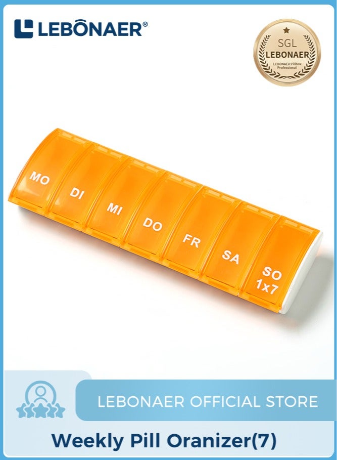 لبونير منظم الأقراص الأسبوعي، علبة أقراص أسبوعية، علبة أقراص أسبوعية، علبة أقراص أسبوعية، علبة أقراص لمدة 7 أيام، موزع أقراص دواء يومي كبير الحجم، علبة أقراص يومية للحبوب/الفيتامينات/زيت السمك/المكملات الغذائية (أصفر) - Image 1