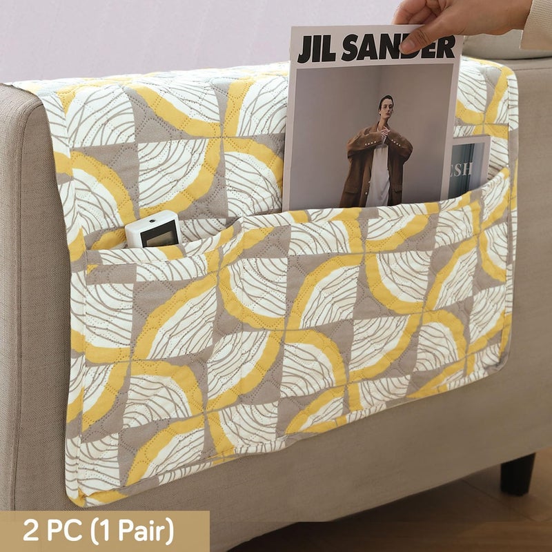 HOKIPO Printed Quilted Sofa Arm Cover Pack of 2 Windmill Cyber Yellow NEW800LD22 - Image 2