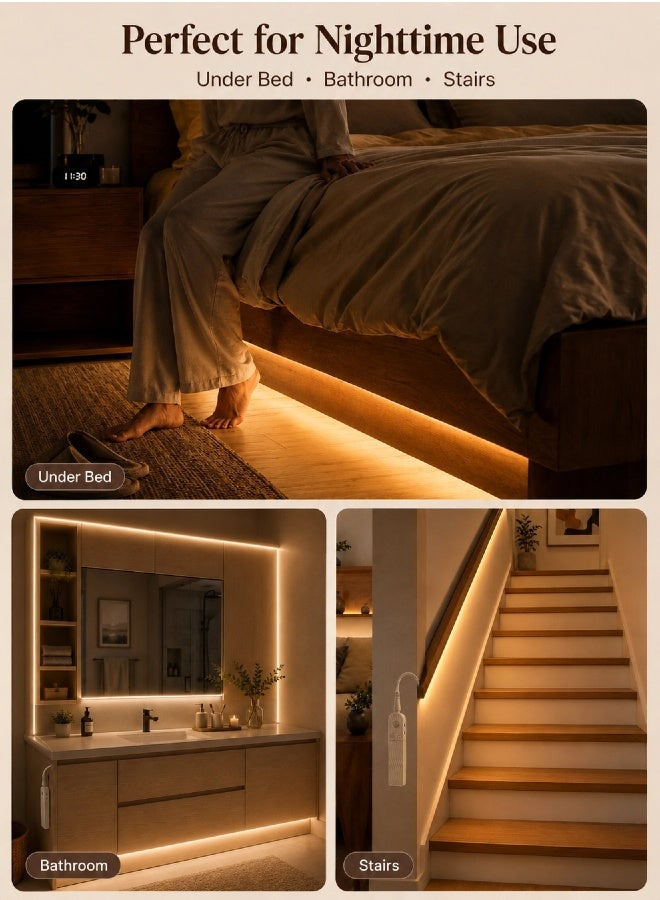 Battery Powered COB LED Strip Light with Smart Motion Sensor, 2M Wireless Warm Cozy Light, High Density 300 LEDs/M, No-Drill Sticky Sensor Lamp for Bedroom & Kitchen - Image 5